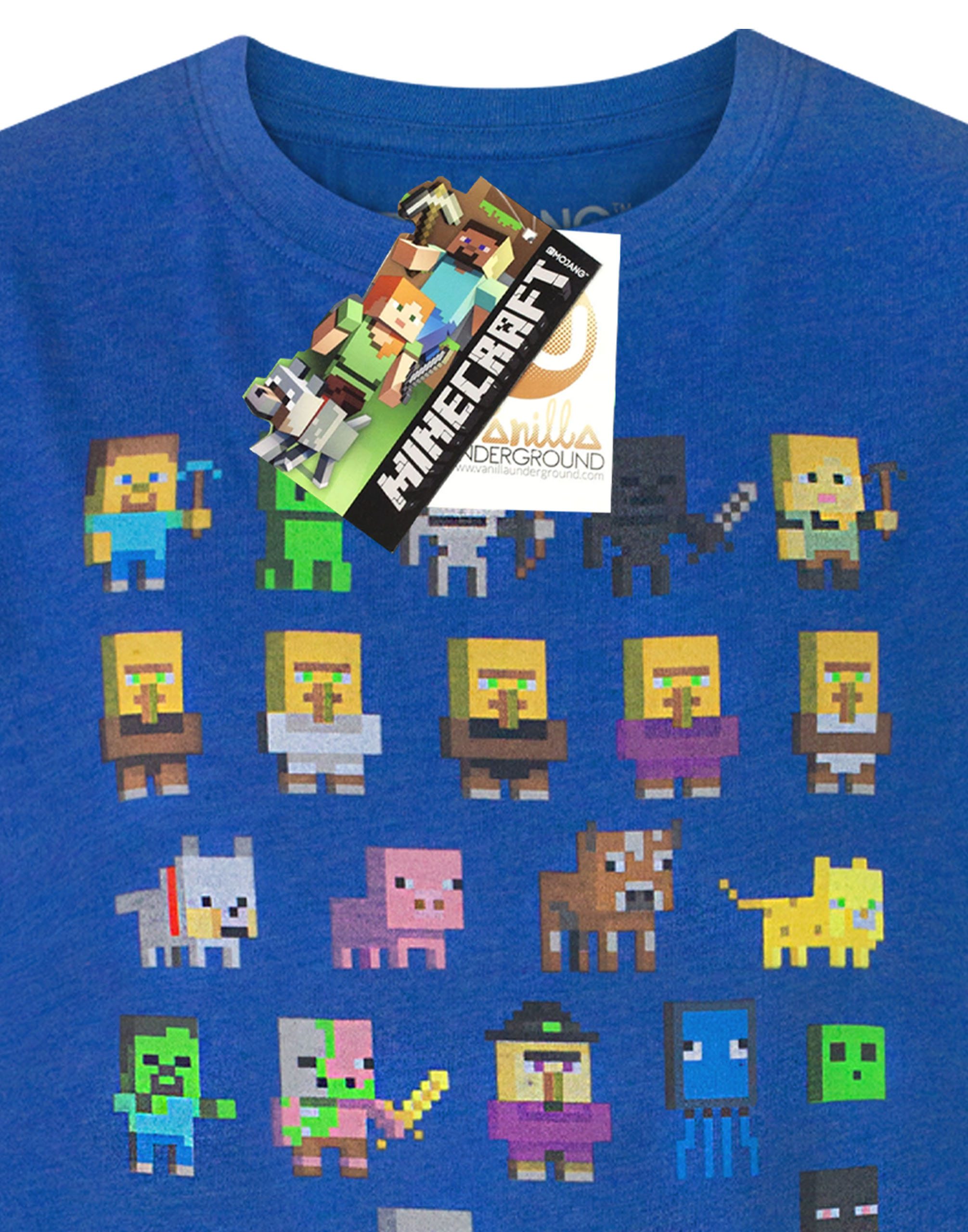 MINECRAFT TSHIRT BOYS Kids Sprites Characters Short Sleeve Blue Top £